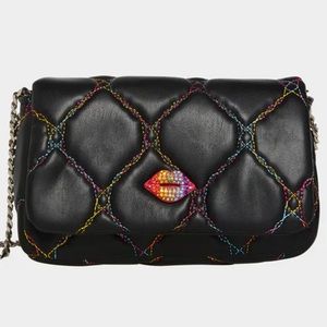 💋NWT BETSEY JOHNSON “QUILTY AS CHARGED” BAG BLACK WITH RAINBOW LIPS!!! 💋